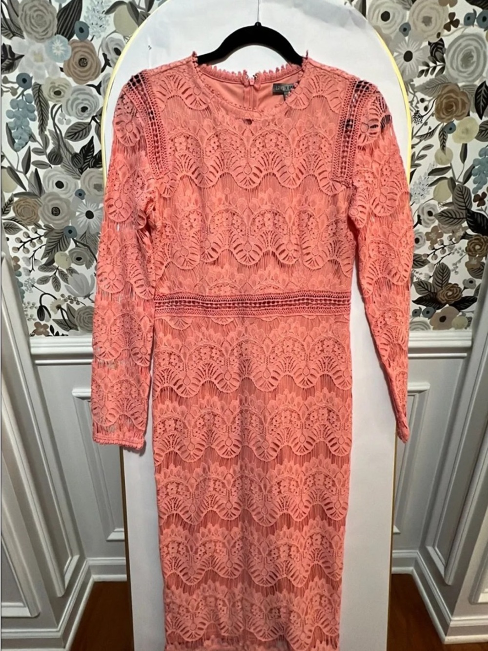 love X design coral pink lace midi